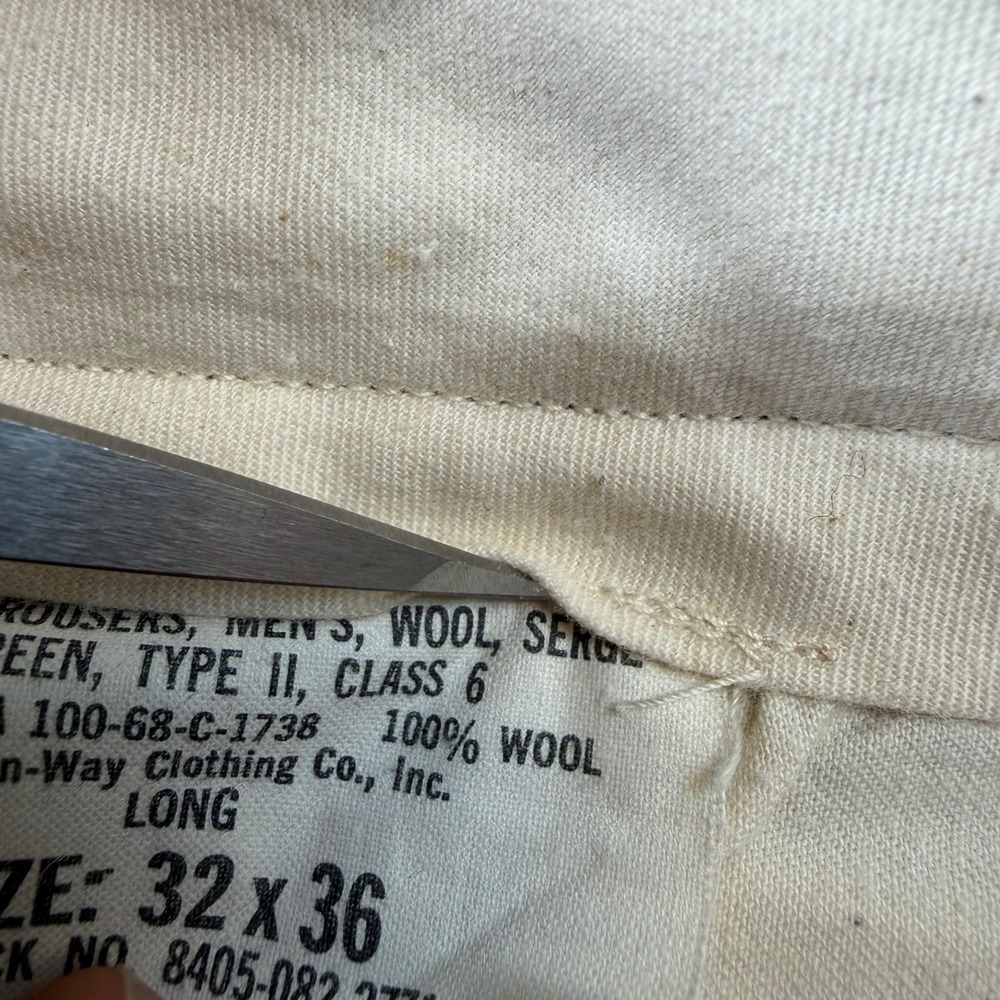 Vintage US Army Wool Serge Trousers Men's 32x36 Green Type II Stein-Way 1968 - Picture 4 of 6
